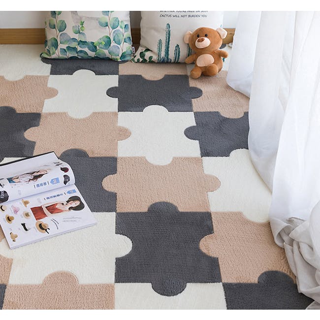 Lizzie Modular Jigsaw Puzzle Floor Mat (Set of 10) - Grey, Apricot, White - 3