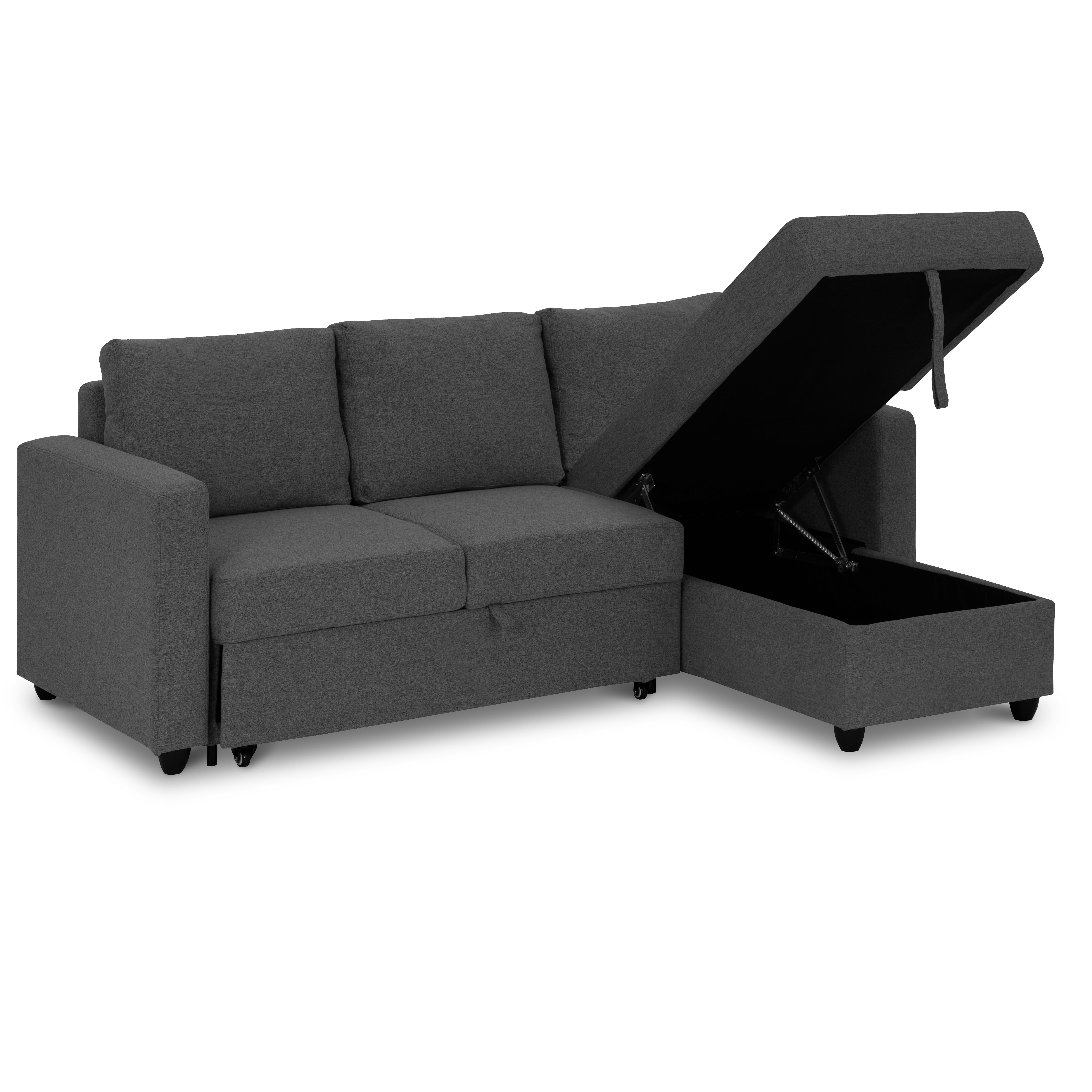 Mia LShaped Storage Sofa Bed Graphite, Apartment Sofas by HipVan