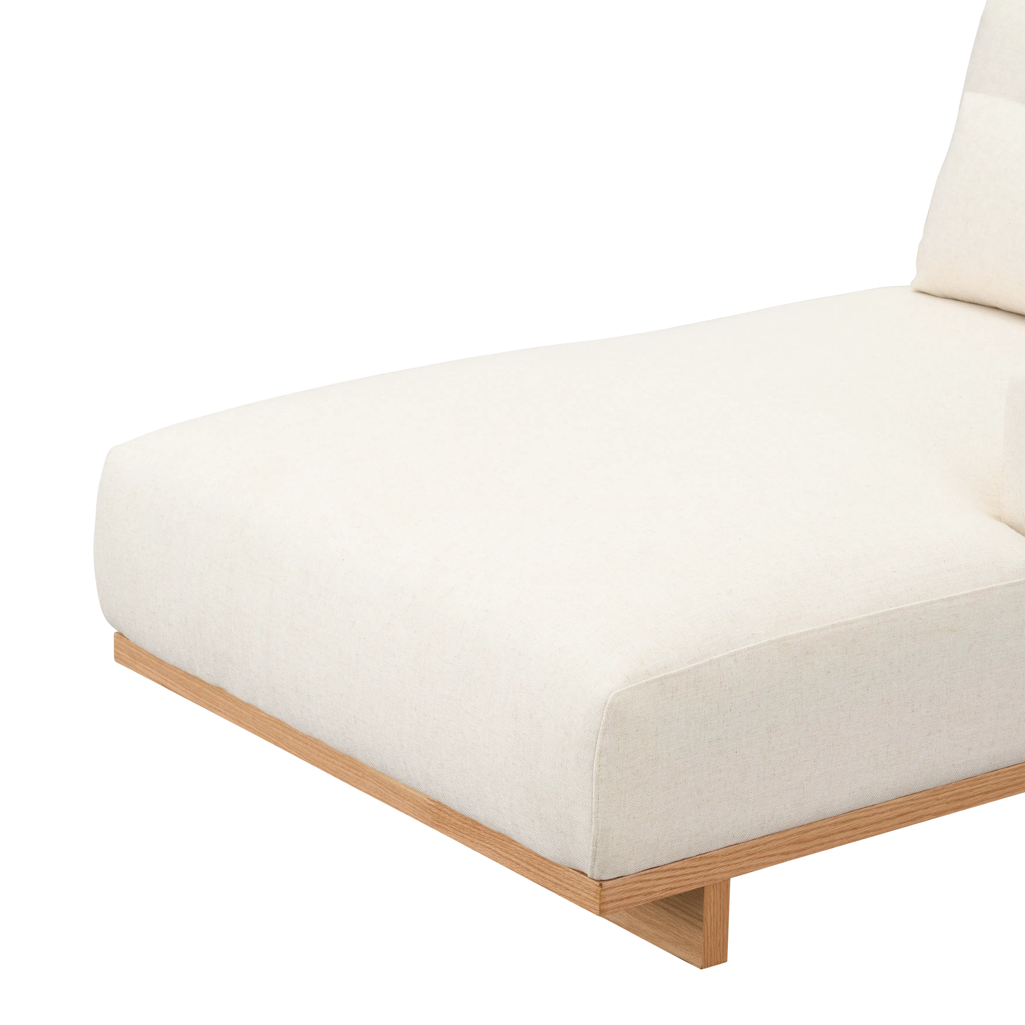 Miu L-Shaped Lounge Sofa - 30 - Modern minimalist sofa, light beige fabric, wooden frame, clean lines, contemporary design