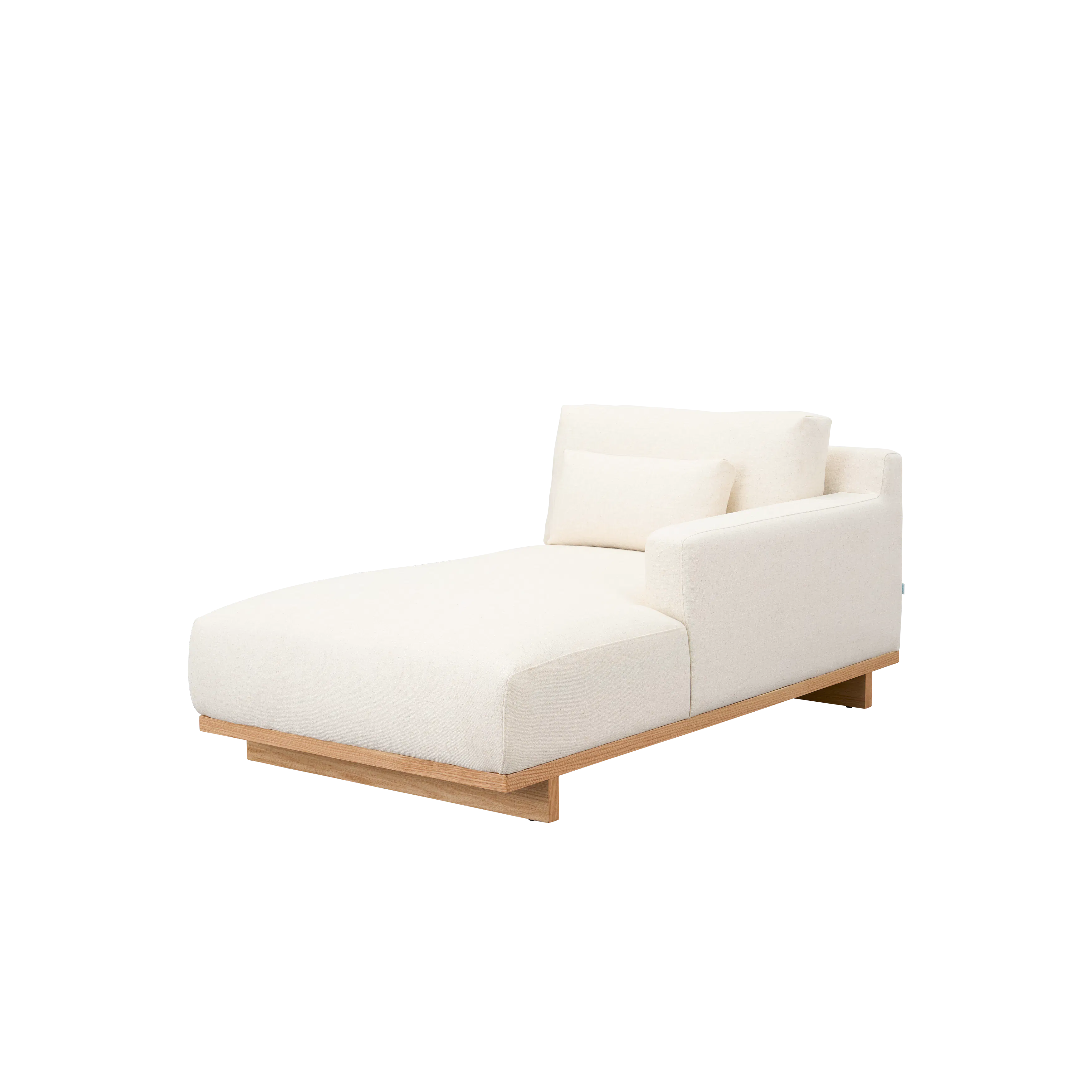 Miu Right Chaise Lounge - 10 - Modern minimalist sofa, light beige upholstery, wooden frame, sleek design, contemporary
