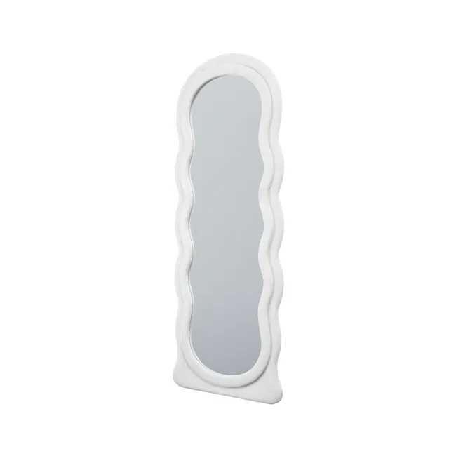 Floe Velvet Floor Mirror 170 x 70 cm - Off White - 4 - White wavy mirror frame, minimalist design, modern aesthetic, soft
