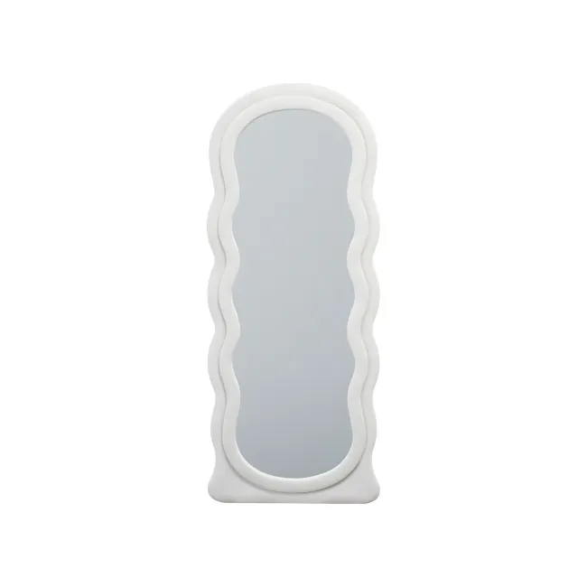 Floe Velvet Floor Mirror 170 x 70 cm - Off White - 1 - White wavy-edged mirror, minimalist design, soft gray interior