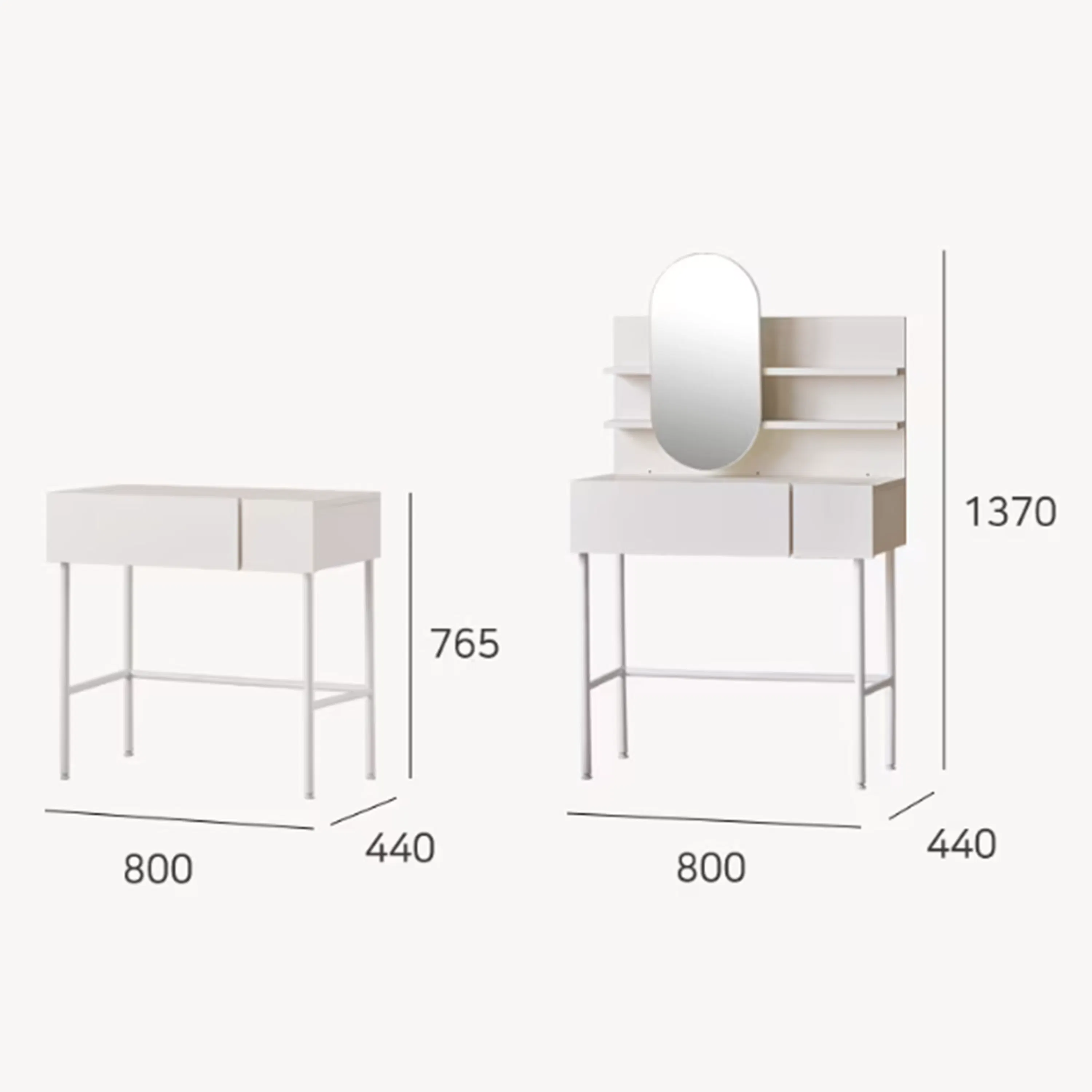 Soy Dressing Table Shelf and Mirror Only - Ivory - 11 - Modern minimalist desk, sleek design, white color scheme