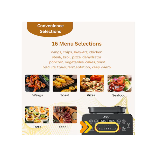 ARDEN Kitchen Electrical Digital Airfryer Oven Steamer 15L - 5 - Wings, toast, pizza, seafood, steak, Tarts, chicken, broil
