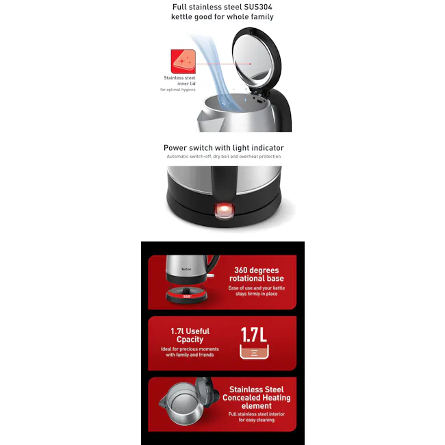 Tefal Handy Stainless Steel Kettle 1.7L (KI800) - 5