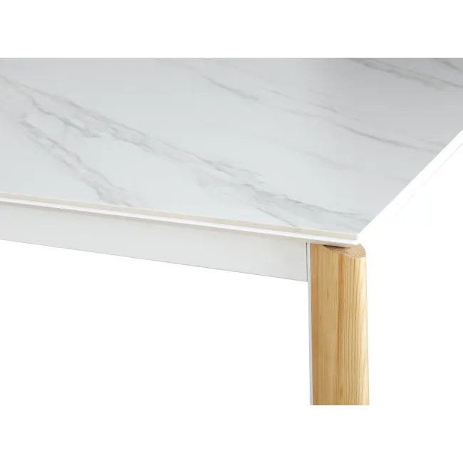 Nelson Dining Table 2m - White Marble (Sintered Stone) - 7 - White marble countertop, wooden legs, minimalist design, modern