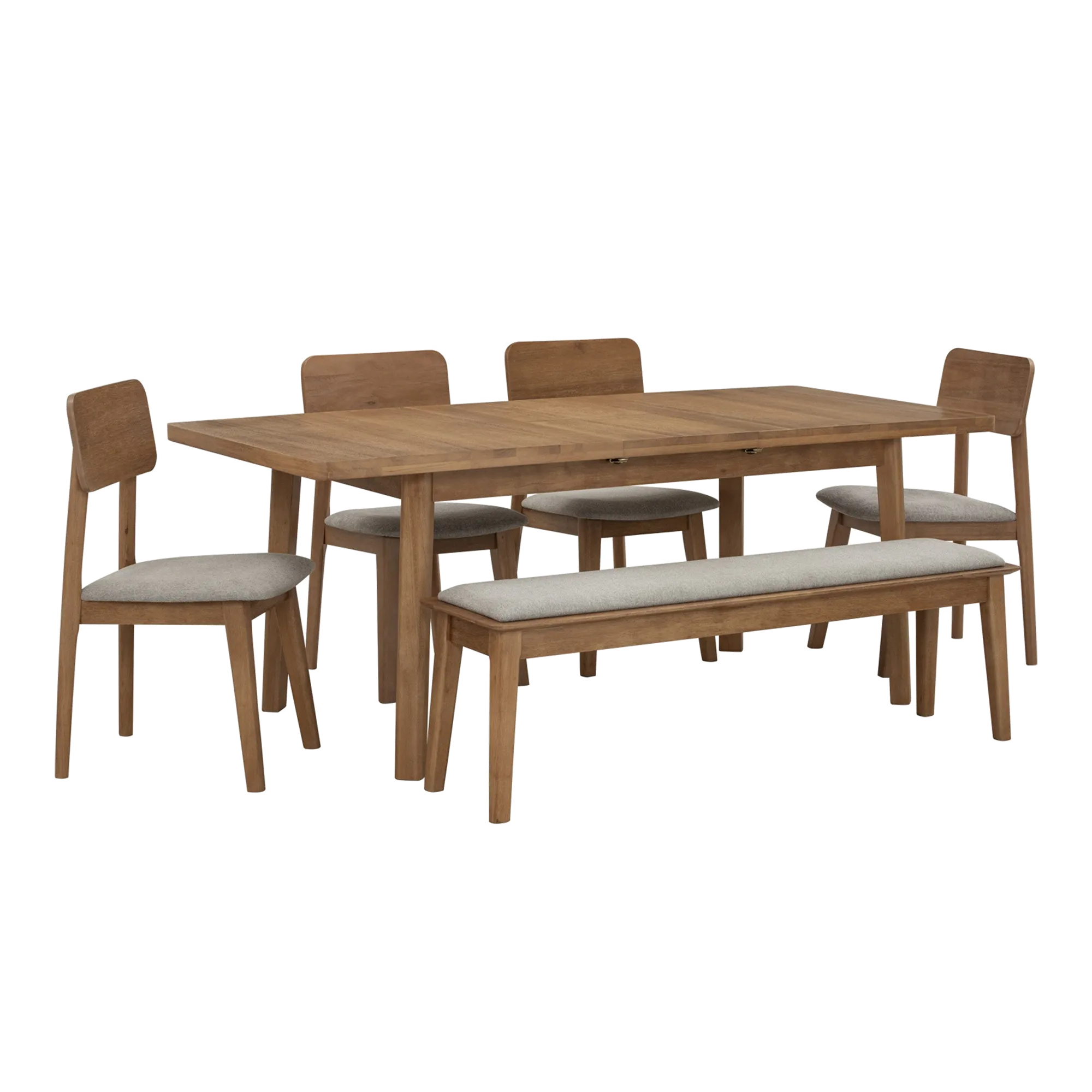Toronto Extendable Dining Table 1.6m-2m with Toronto Bench 1.5m and 4 Toronto Cushioned Dining Chairs