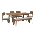 Toronto Extendable Dining Table 1.6m-2m with Toronto Bench 1.5m and 4 Toronto Cushioned Dining Chairs