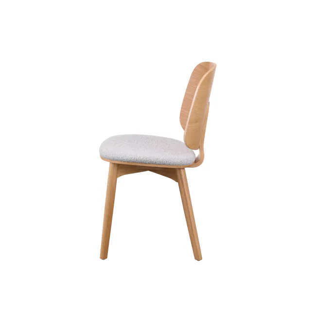 Rena Chair - Oak, Grey (Fabric) - 6 - Wooden chair with light gray cushion, modern design, minimalist style, unique chair