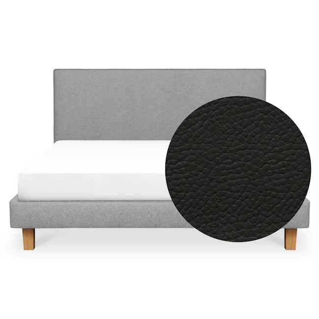ESSENTIALS King Headboard Divan Bed - Coal (Faux leather) - 1 - Grey upholstered bed frame, wooden legs, white mattress