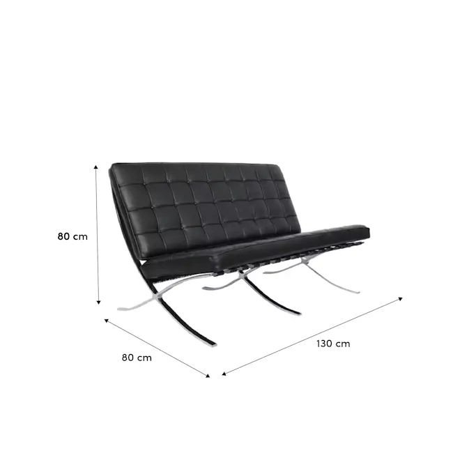 Benton 2 Seater Sofa - Black (Genuine Cowhide) - 5 - Black leather lounge chair, 80 cm seat height, 130 cm backrest height