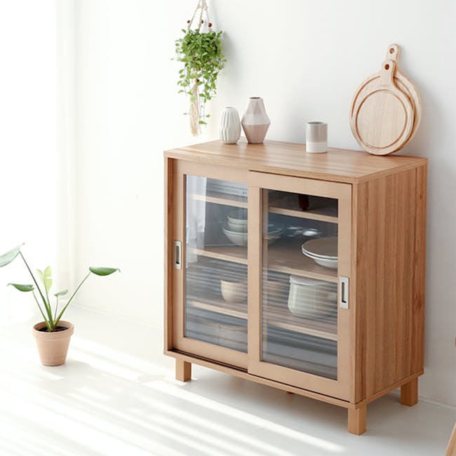Salleys 2 Door Cabinet 0.8m - Oak - 3 - Wooden kitchen cabinet, minimalist design, natural light, indoor plant, hanging