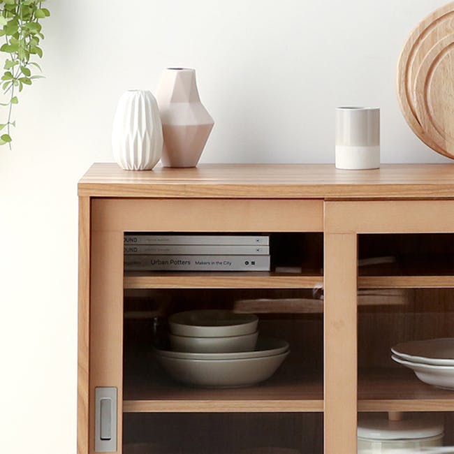 Salleys 2 Door Cabinet 0.8m - Oak - 12 - Wooden shelf, minimalist design, open shelving, light brown finish, modern decor