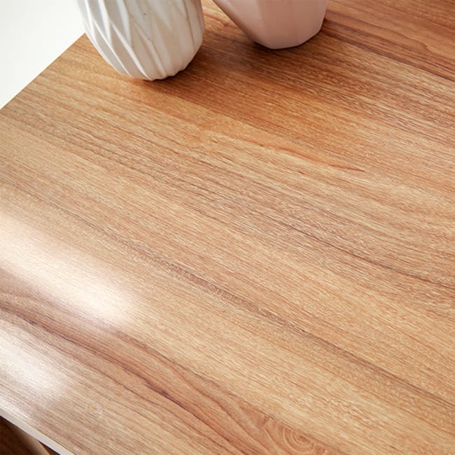 Salleys 2 Door Cabinet 0.8m - Oak - 7 - Wooden table, natural wood grain, sunlight filtering, vase, ceramic vase, textured