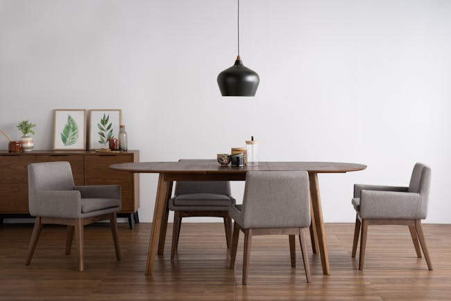 Clarkson Dining Table 2.2m in Cocoa with 4 Fabian Armchairs in Dolphin Grey - 13