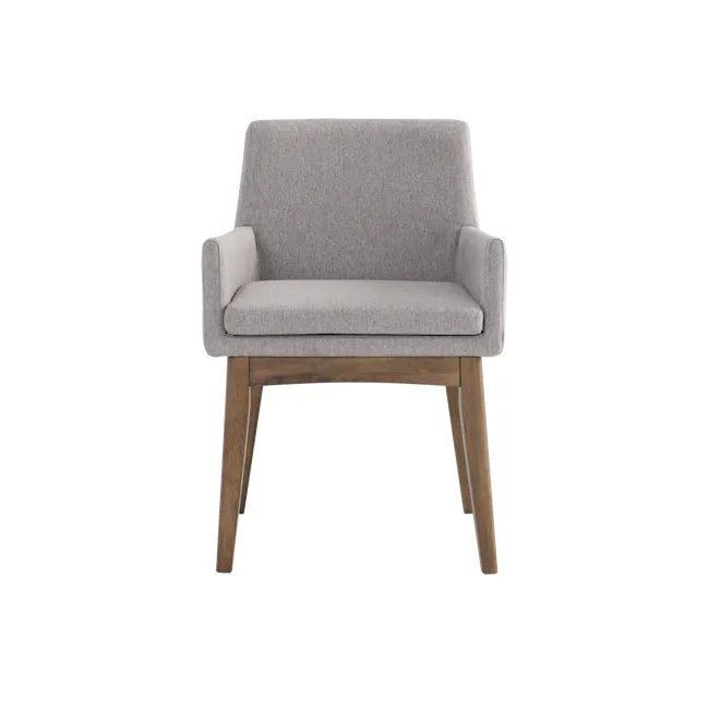Fabian Dining Armchair - Cocoa, Light Grey (Fabric) - 9 - Grey upholstered armchair, minimalist design, wooden legs, modern