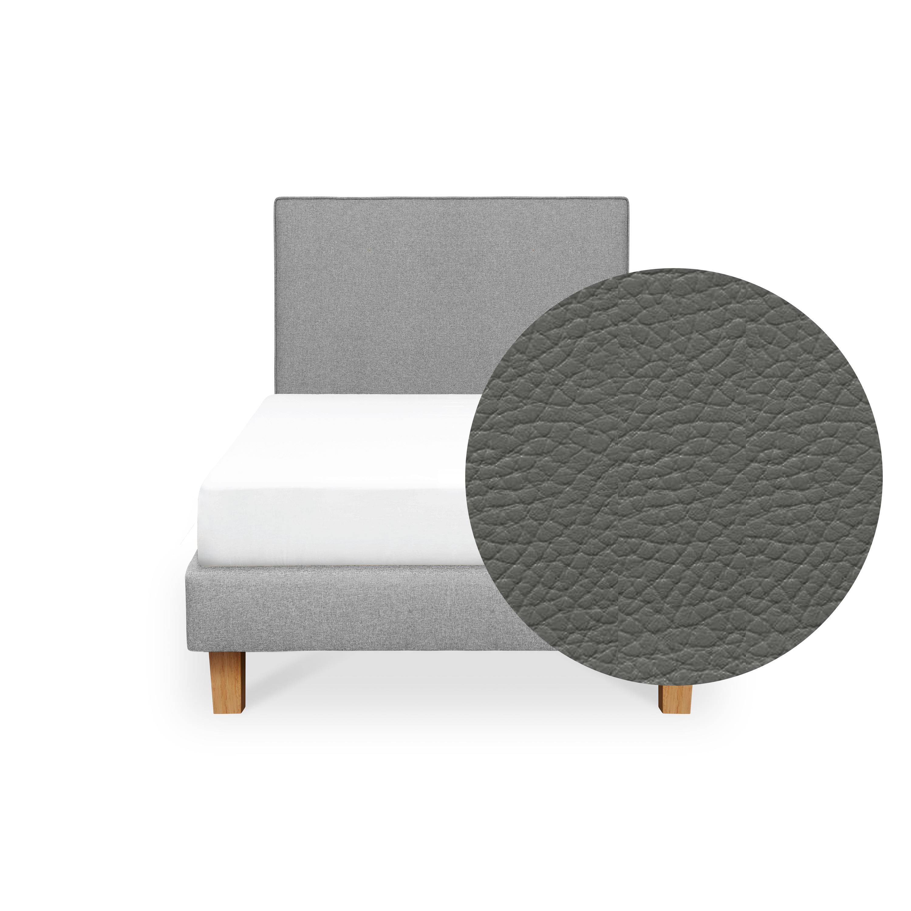 ESSENTIALS Single Headboard Divan Bed - Stone (Faux leather)