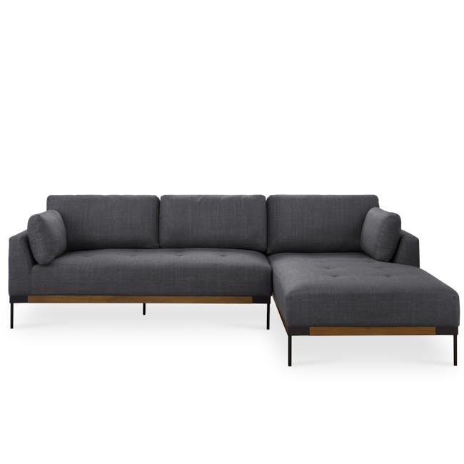 Hudson L-Shaped Sofa - Walnut, Shadow Grey - 1 - Modern gray sectional sofa, minimalist design, upholstered fabric, tufted