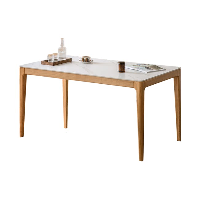 Adelyn Dining Table 1.2m - Oak (Sintered Stone) - 1 - Modern minimalist table, light wood legs, marble top, simple design
