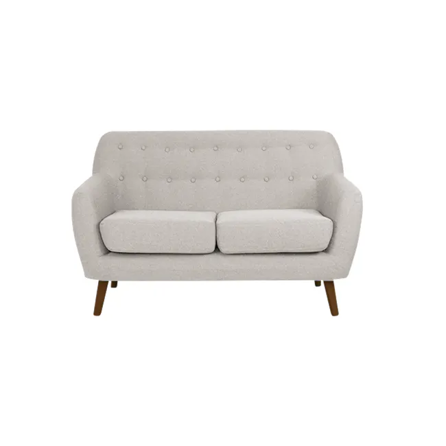 Emma 2 Seater Sofa - Sand - 1 - Modern tufted sofa, light gray fabric, cushioned armrests, wooden legs, elegant design, cozy