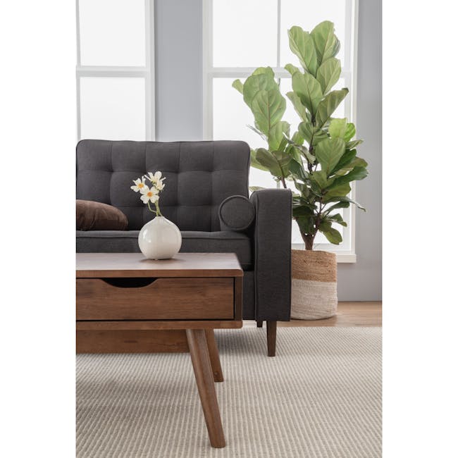 Royce 3 Seater Sofa -  Seal (Fabric) - 8 - gray upholstered armchair, modern living room, cozy seating, wooden coffee table