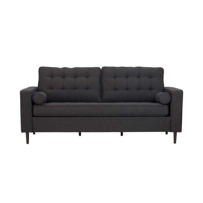 Royce 3 Seater Sofa -  Seal (Fabric) - 1 - Dark gray tufted sofa, upholstered in high-quality fabric, features elegant round