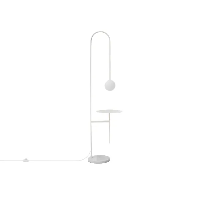 Cilja Floor Lamp with Side Table - White - 5 - Modern minimalist pendant light fixture, sleek design, abstract art