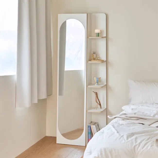 Kira Standing Floor Mirror with Storage (2 Sizes) - White - 2