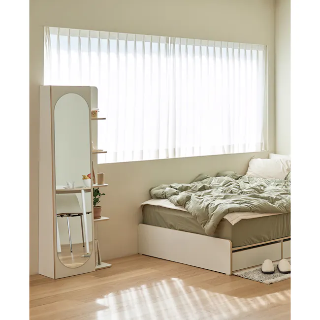 Kira Standing Floor Mirror with Storage (2 Sizes) - White - 4