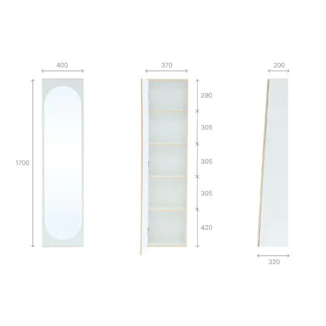 Kira Standing Floor Mirror with Storage (2 Sizes) - White - 16