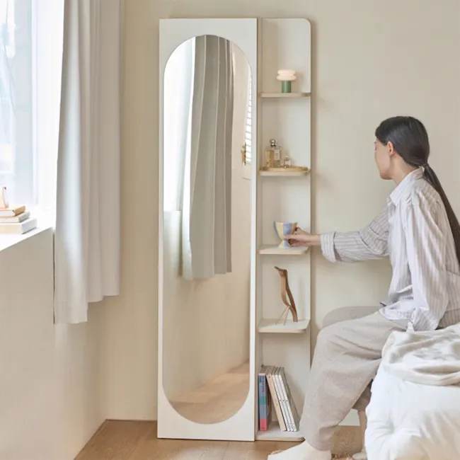 Kira Standing Floor Mirror with Storage (2 Sizes) - White - 13