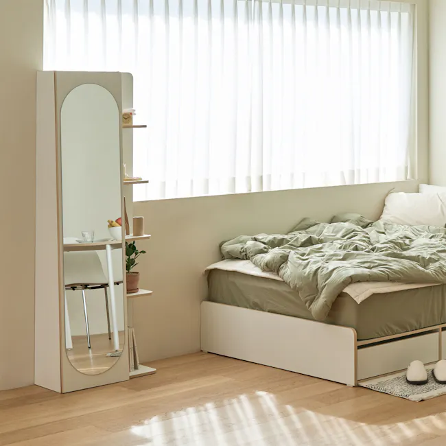 Kira Standing Floor Mirror with Storage (2 Sizes) - White - 12