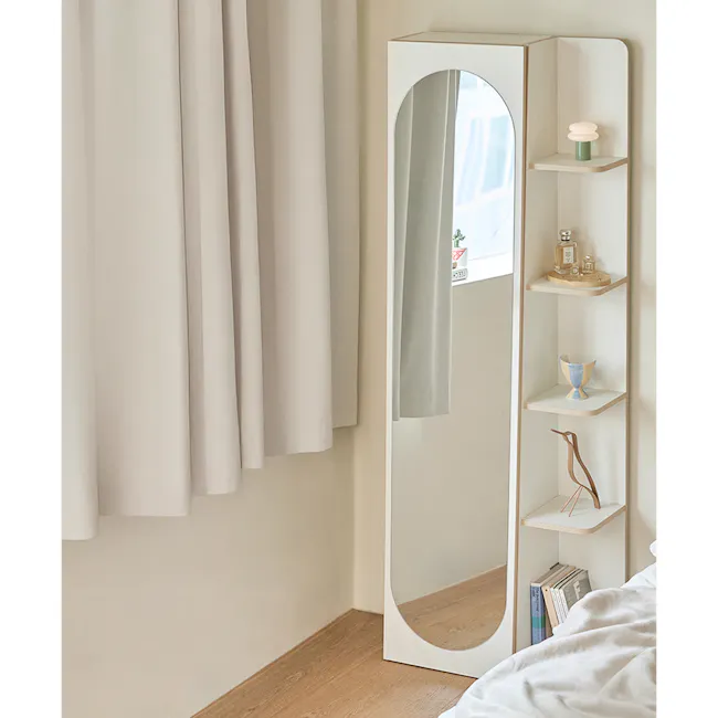 Kira Standing Floor Mirror with Storage (2 Sizes) - White - 3