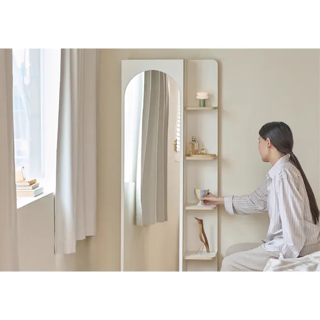 Kira Standing Floor Mirror with Storage (2 Sizes) - White - 9