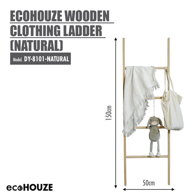 ecoHOUZE Wooden Clothing Ladder - Natural - 3