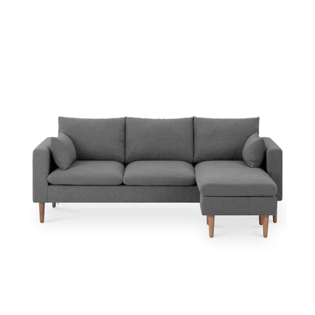 Alicia L-Shaped Sofa - Charcoal Grey - 1 - Grey upholstered sectional sofa, modern design, wooden legs, minimalist style