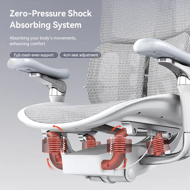 Sihoo Doro S300 Ergonomic Chair With Leg Rest - White/Grey - 12
