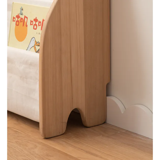 Micah Kids Storage Book Shelf Rack - 11 - Wooden side table, minimalist design, light beige color, wooden texture, soft