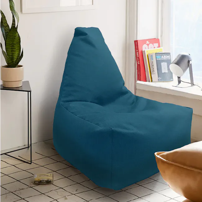 Milly Bean Bag - Black - 3 - blue upholstered chair, teal fabric, modern interior, cozy corner, indoor plant, white wall
