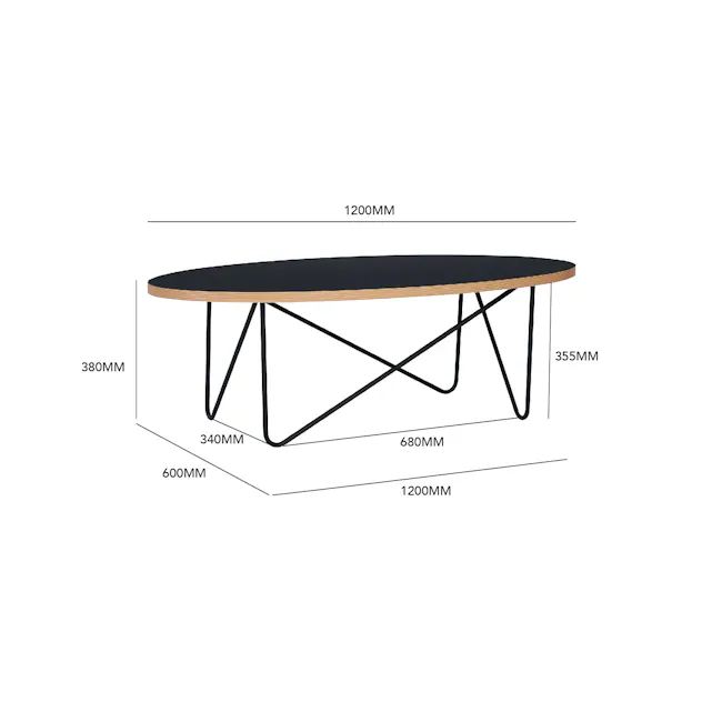 Seifer Coffee Table - 11 - Round table with black and wood finish, 380mm diameter base, 680mm height, 340mm side legs