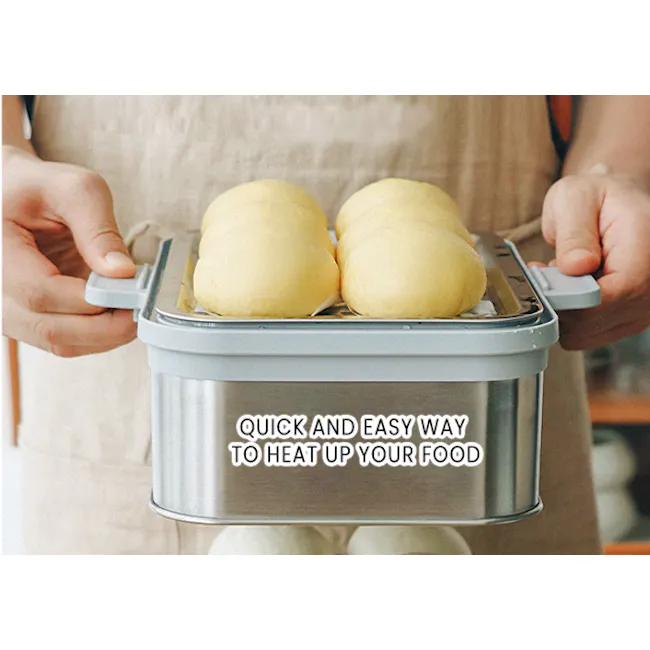 Buydeem 2 Tier Multi Functional Food Steamer - 14 - woman holding bread, bread tray, bread baking, bread oven, bread baking