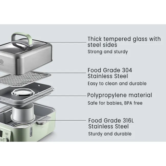 Buydeem 2 Tier Multi Functional Food Steamer - 21 - Thick tempered glass with steel sides, Strong and sturdy, Food Grade 304