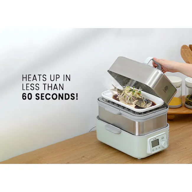 Buydeem 2 Tier Multi Functional Food Steamer - 7 - stainless steel cooking appliance, heats up in less than 60 seconds, food