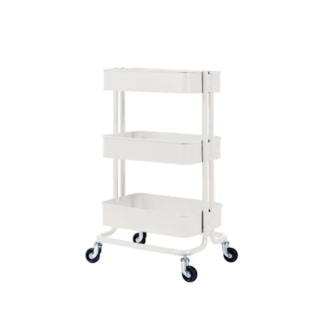 Snyder Trolley - White - 1 - White cart with three shelves, adjustable wheels, medical-grade design, durable construction