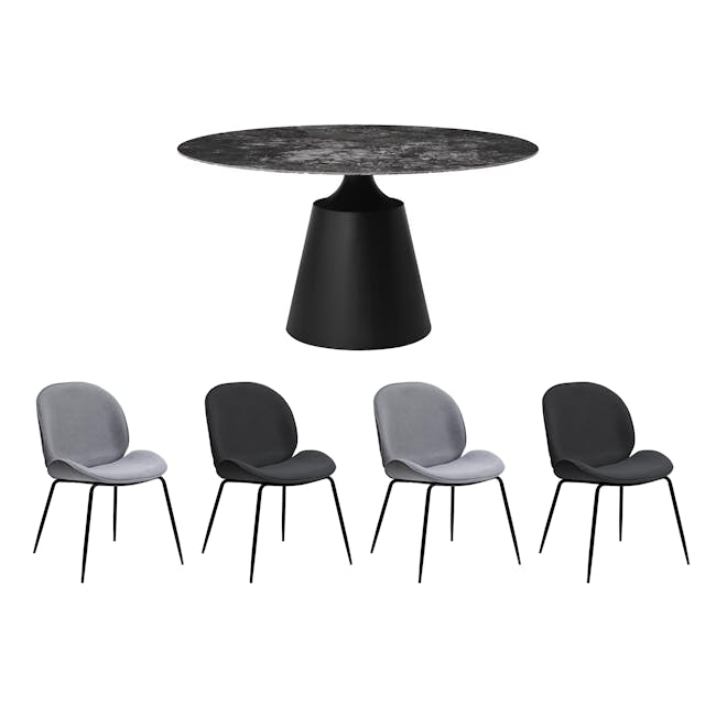 Octavia Round Dining Table 1.35m in Black Diamond (Sintered Stone) with 4 Lennon Dining Chairs in Dark Grey and Elephant - 0