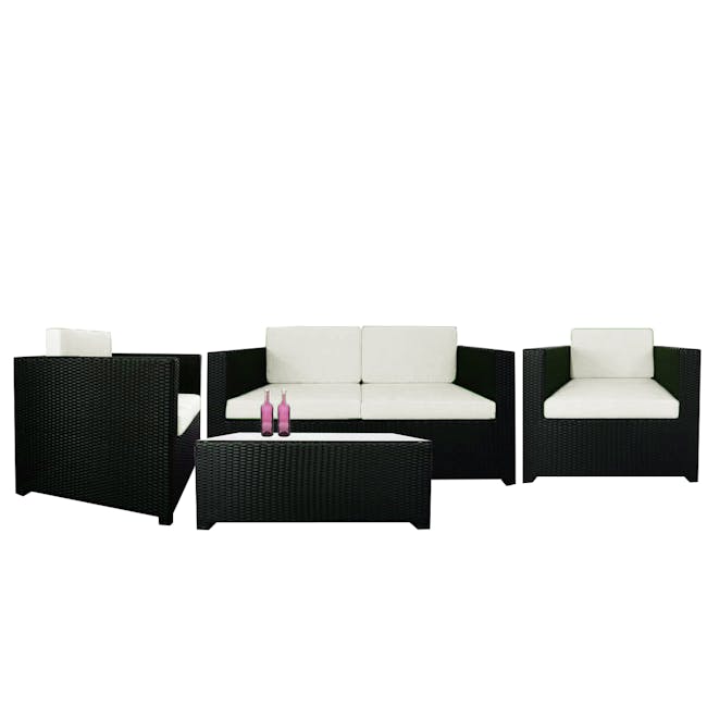 Black Fiesta Outdoor Sofa Set II - White Cushions - 0