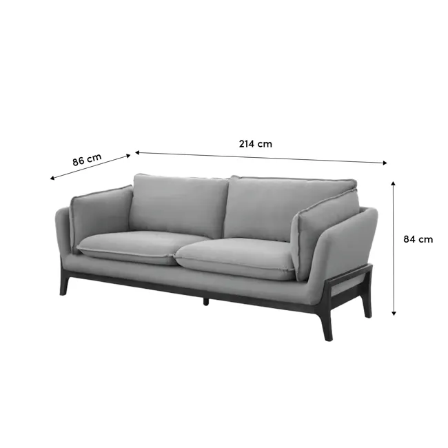 Tate 3 Seater Sofa - Charcoal Grey - 6 - Grey upholstered sectional sofa, 86 cm seat cushion, 214 cm total length, 84 cm