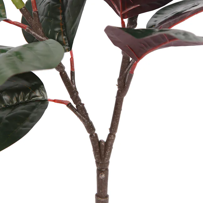 Potted Faux Dark Rubber Plant 70 cm - 2 - Leafy plant with glossy dark green leaves and red tips, stems with a brownish