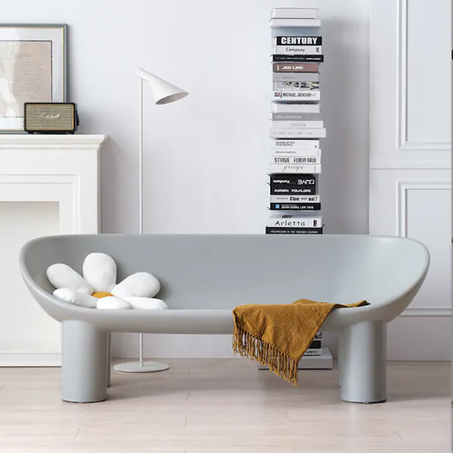 Kibo Lounge Scoop Bench - Grey - 2 - modern minimalist bathroom, contemporary decor, stylish bathtub, light gray tub, cozy