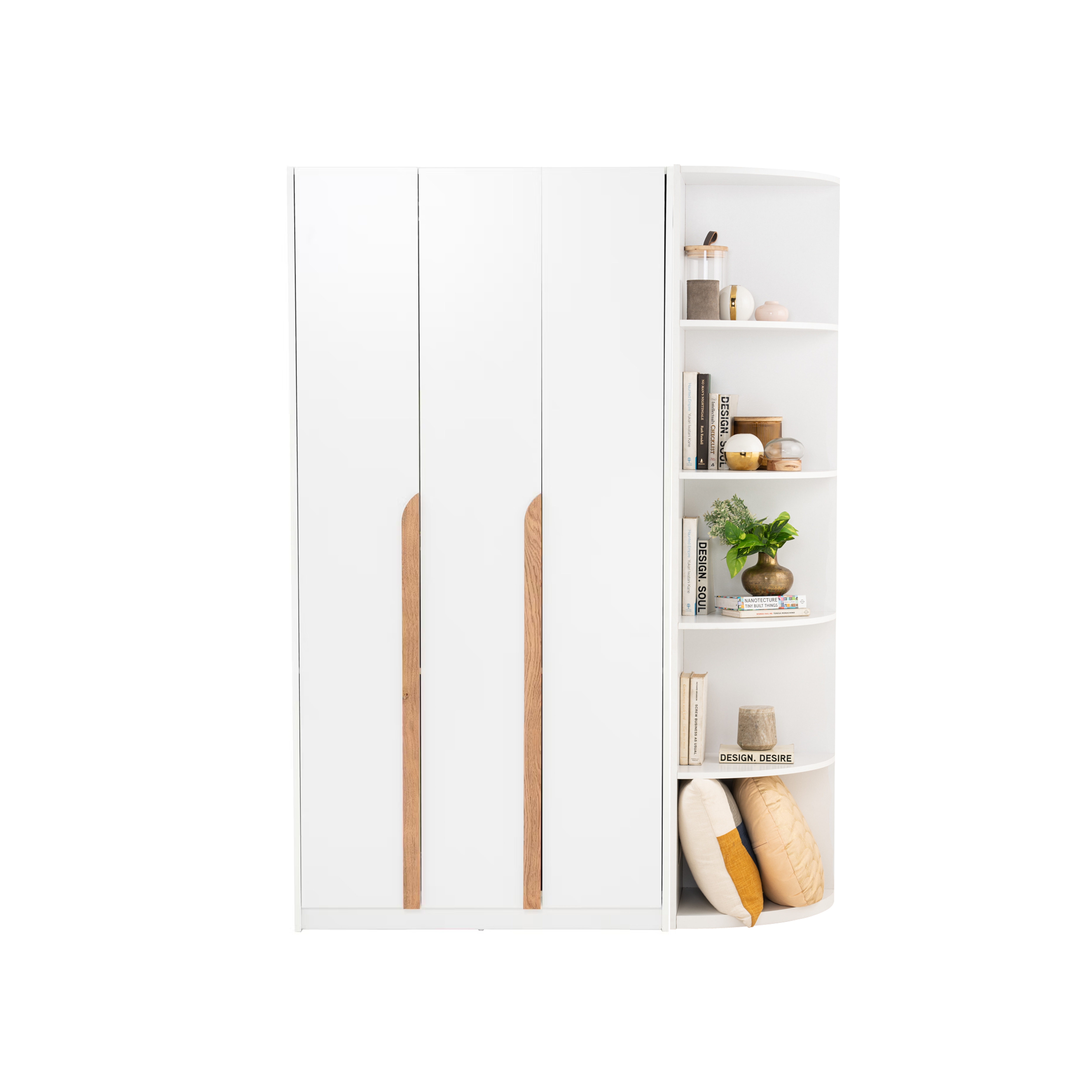 Miah 3 Door Wardrobe with Open Shelves - White
